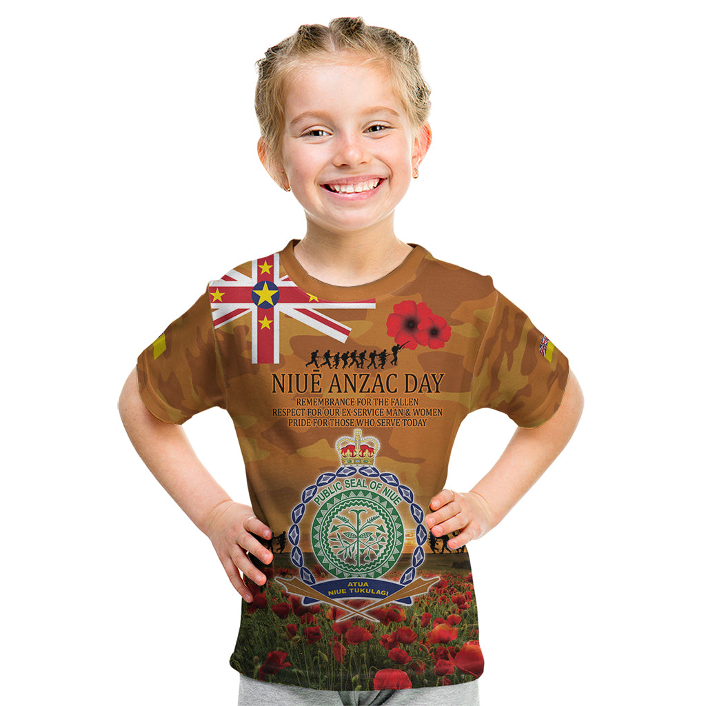 Niue ANZAC Day Personalised Kid T Shirt with Poppy Field LT9 Art - Polynesian Pride