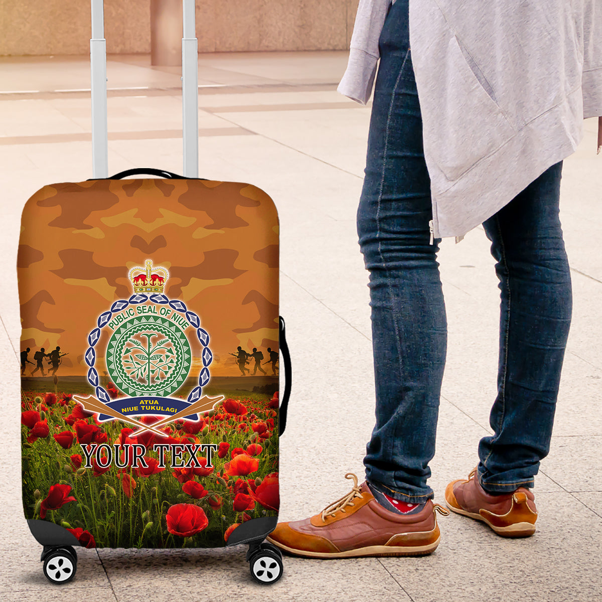 Niue ANZAC Day Personalised Luggage Cover with Poppy Field LT9 Art - Polynesian Pride