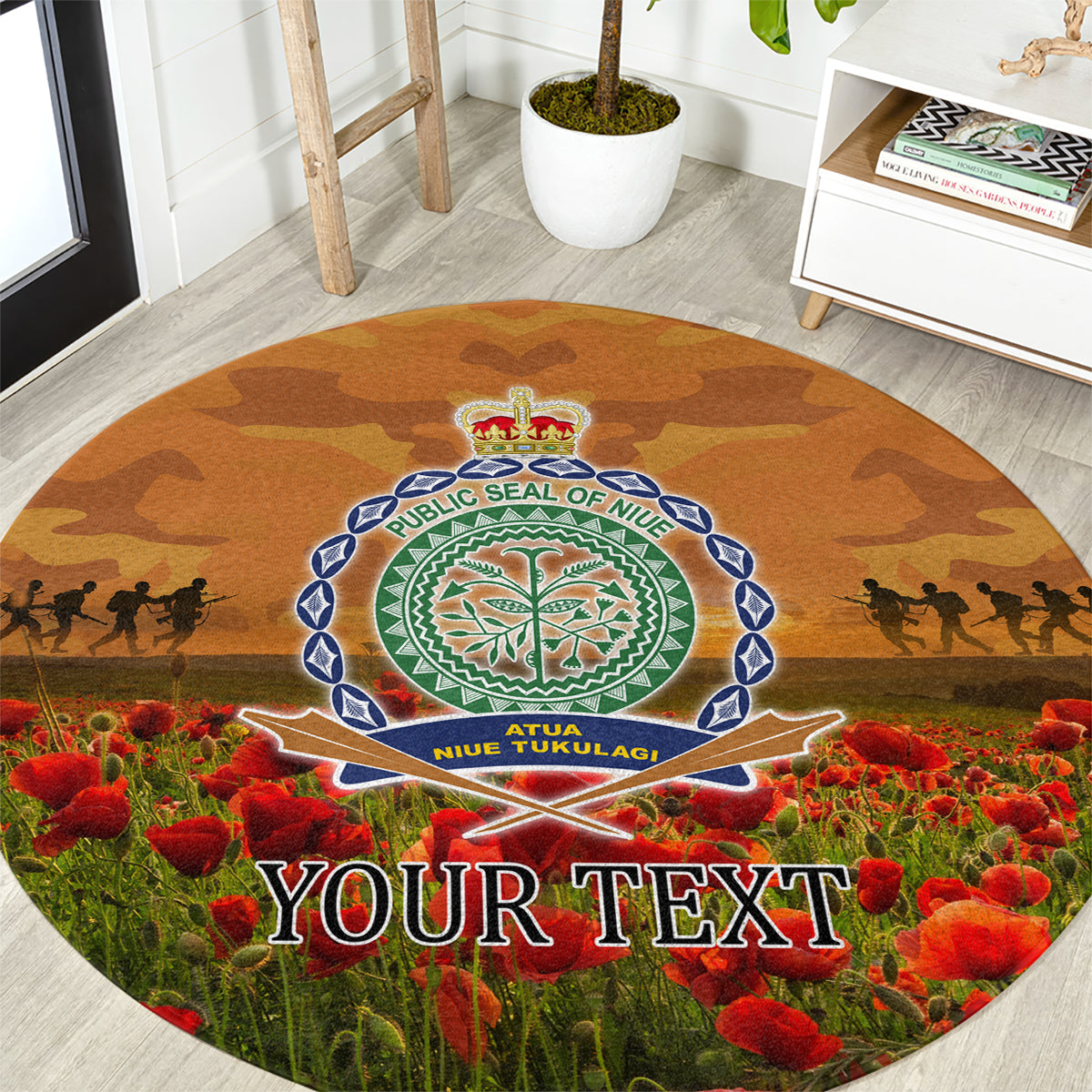 Niue ANZAC Day Personalised Round Carpet with Poppy Field LT9 Art - Polynesian Pride