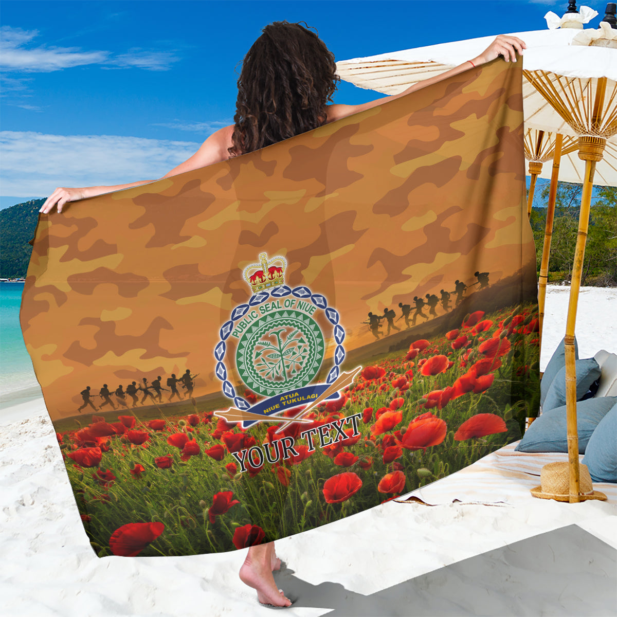 Niue ANZAC Day Personalised Sarong with Poppy Field LT9 One Size 44 x 66 inches Art - Polynesian Pride