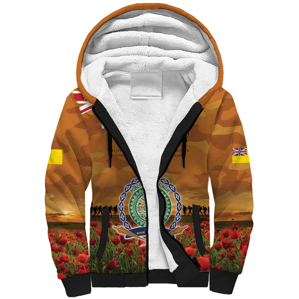 Niue ANZAC Day Personalised Sherpa Hoodie with Poppy Field LT9 Unisex Art - Polynesian Pride