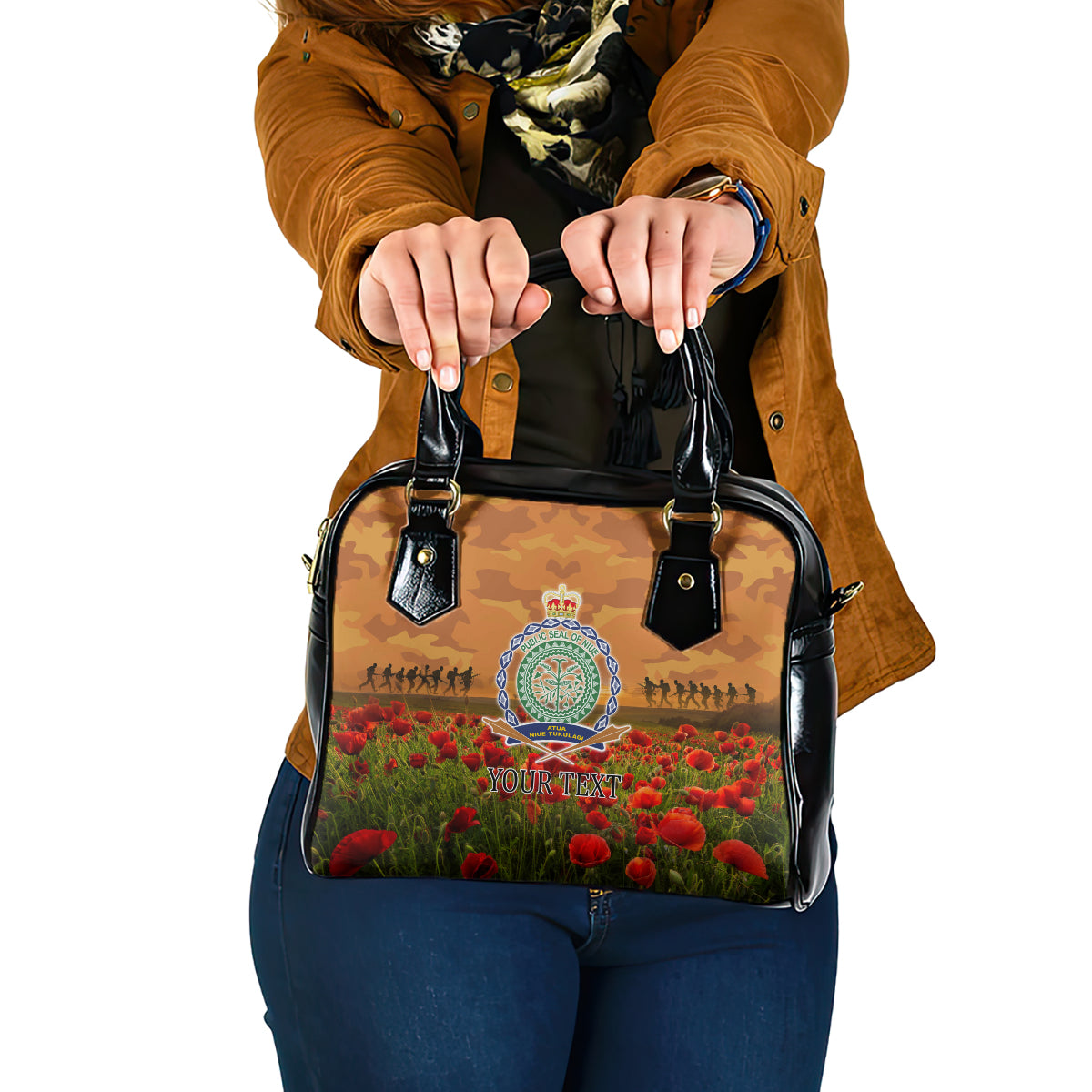 Niue ANZAC Day Personalised Shoulder Handbag with Poppy Field LT9 One Size Art - Polynesian Pride