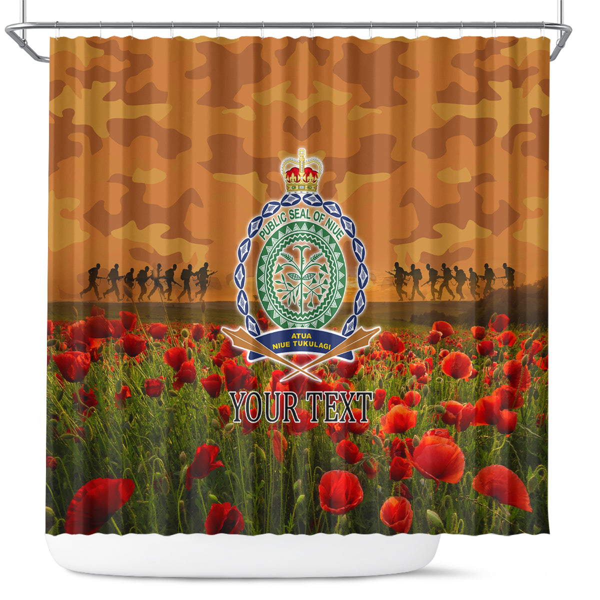Niue ANZAC Day Personalised Shower Curtain with Poppy Field LT9 Art - Polynesian Pride