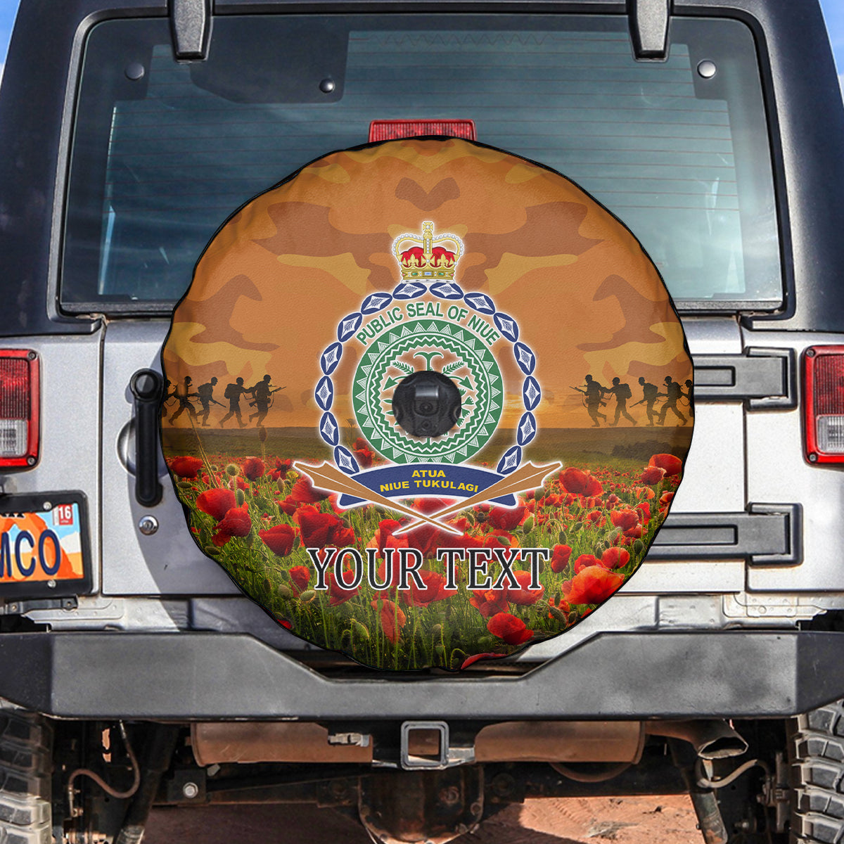 Niue ANZAC Day Personalised Spare Tire Cover with Poppy Field LT9 Art - Polynesian Pride