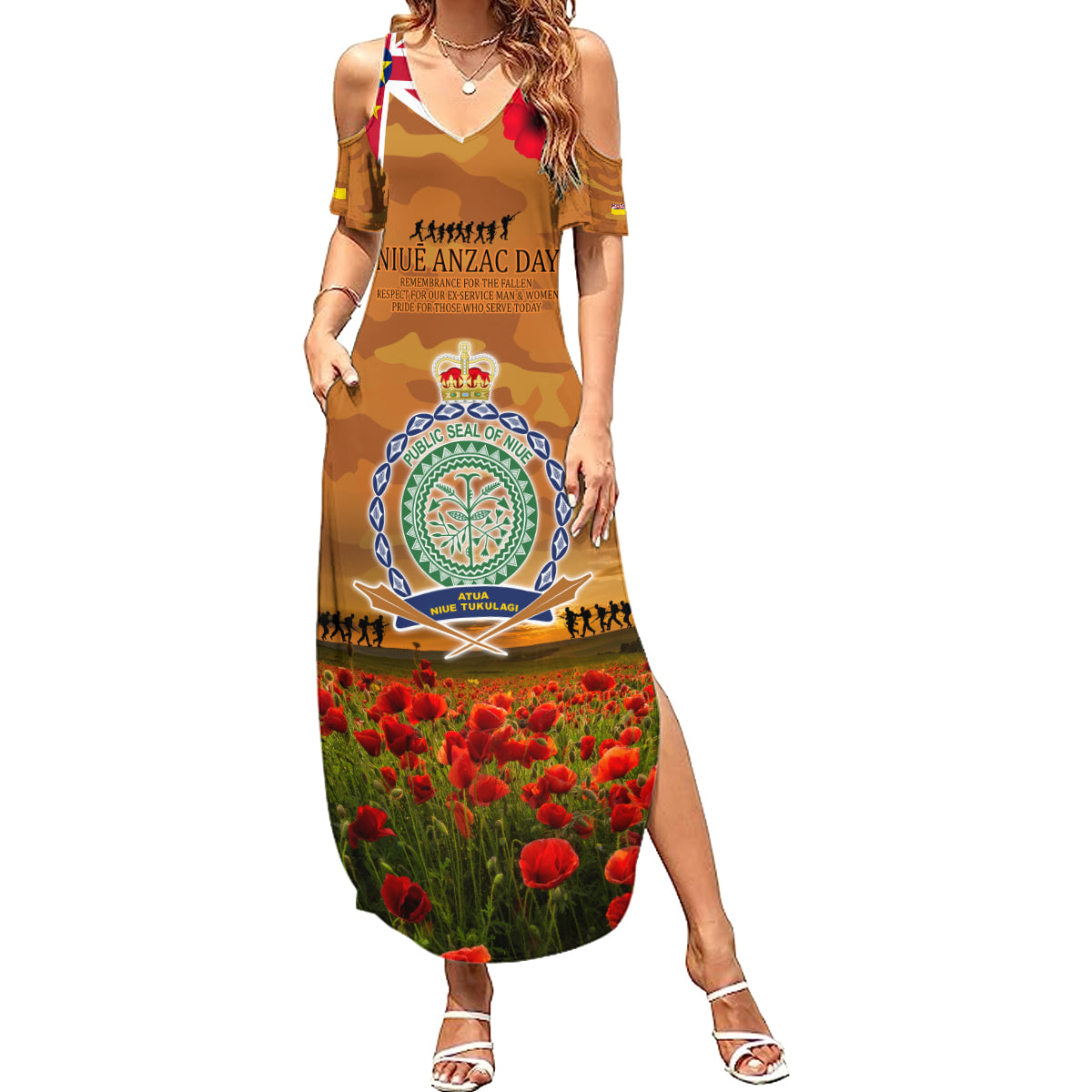 Niue ANZAC Day Personalised Summer Maxi Dress with Poppy Field LT9 Women Art - Polynesian Pride