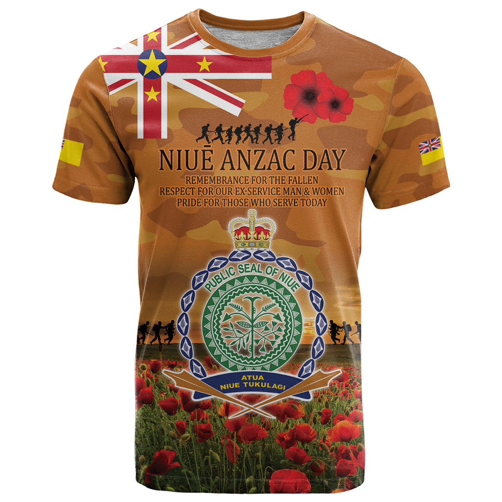 Niue ANZAC Day Personalised T Shirt with Poppy Field LT9 Art - Polynesian Pride