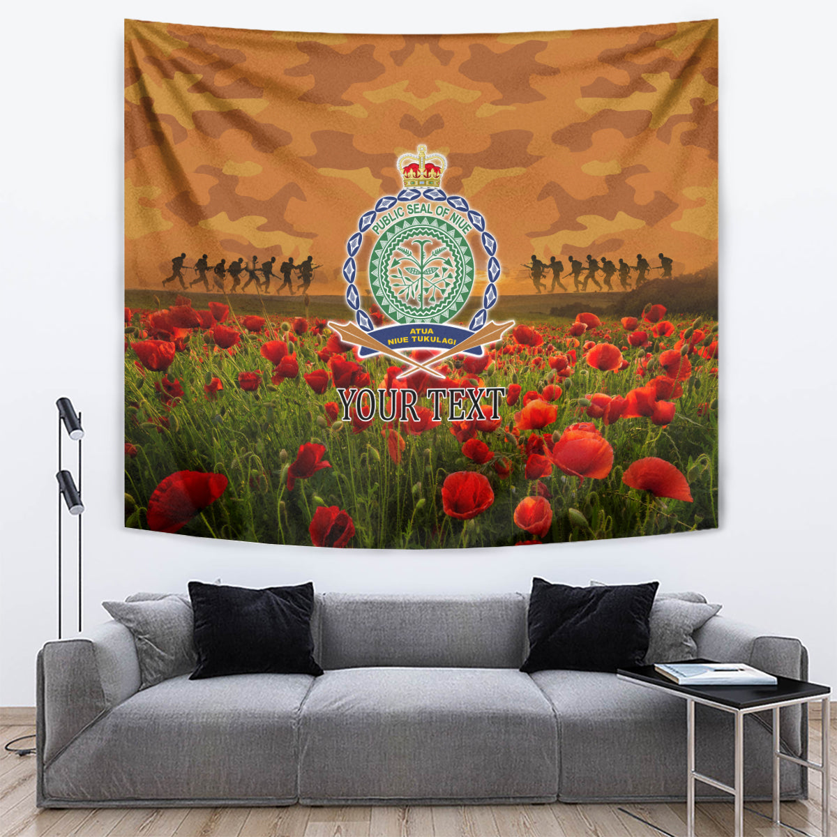 Niue ANZAC Day Personalised Tapestry with Poppy Field LT9 Art - Polynesian Pride