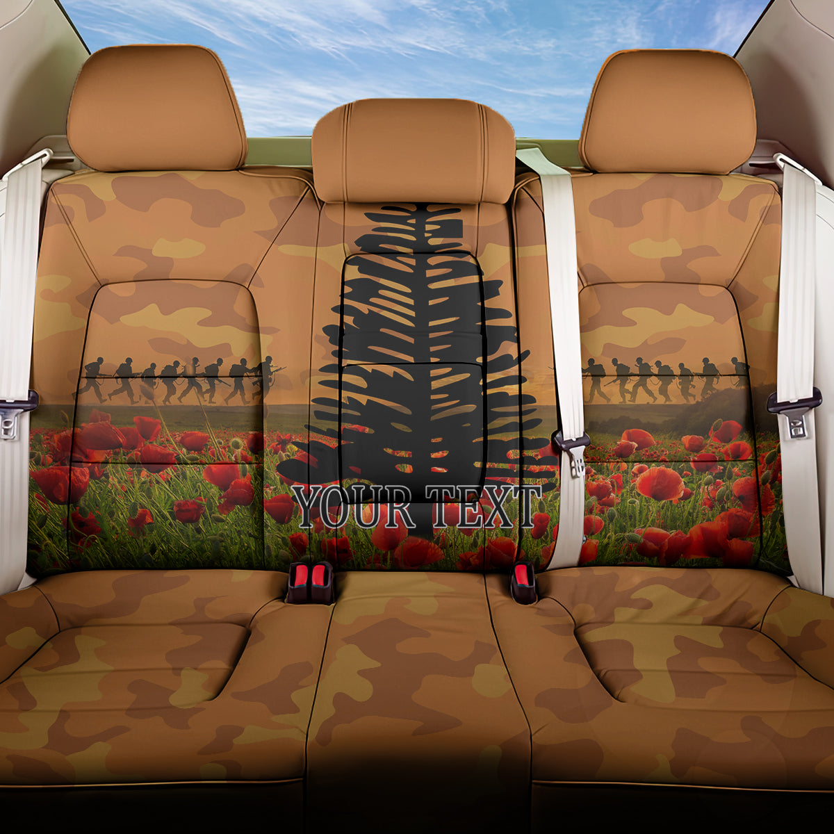 Norfolk Island ANZAC Day Personalised Back Car Seat Cover with Poppy Field LT9 One Size Art - Polynesian Pride