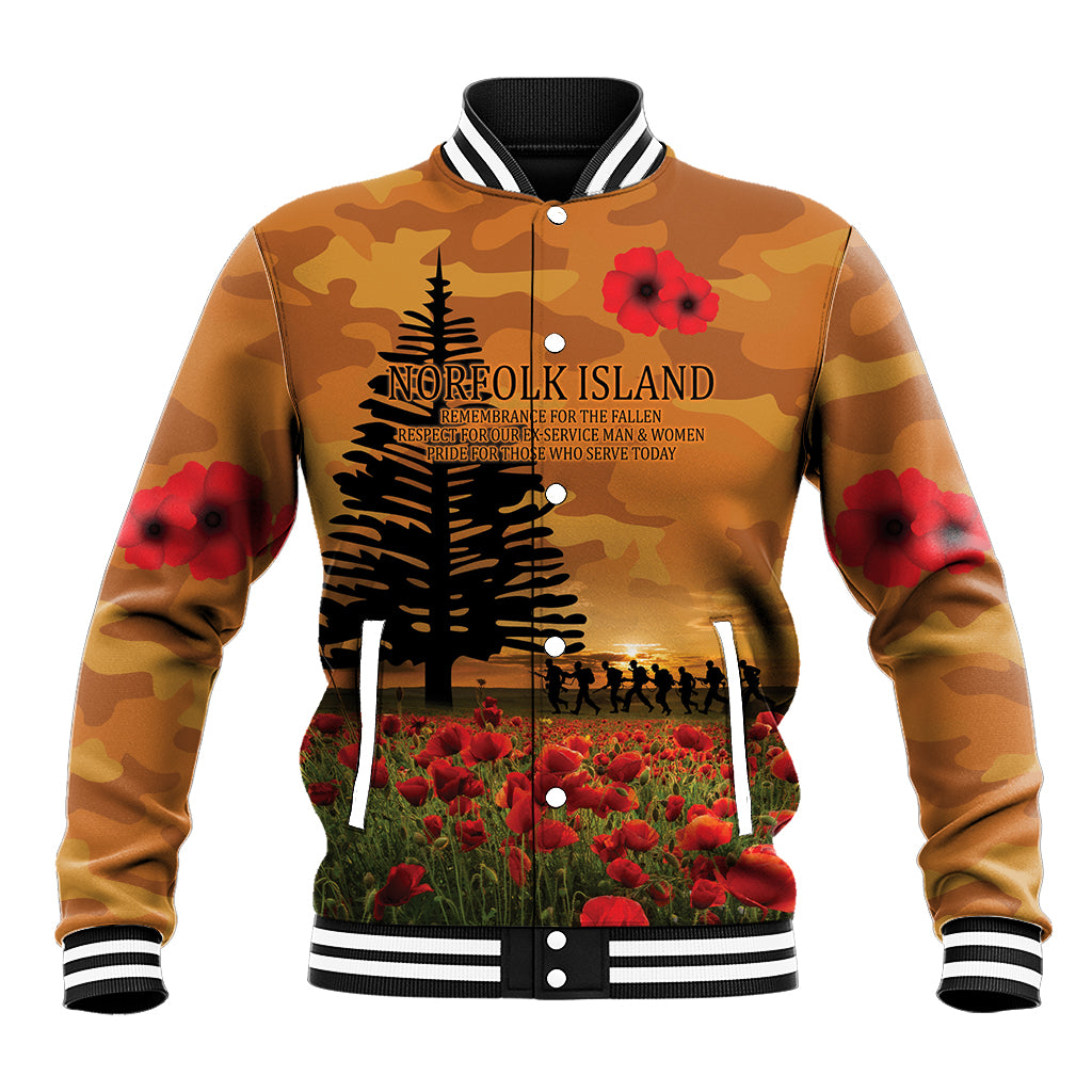 Norfolk Island ANZAC Day Personalised Baseball Jacket with Poppy Field LT9 Unisex Art - Polynesian Pride