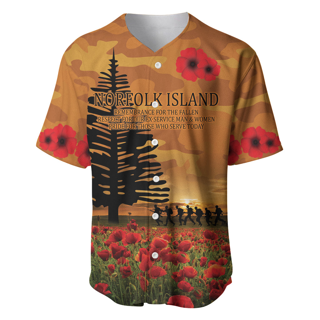 Norfolk Island ANZAC Day Personalised Baseball Jersey with Poppy Field LT9 Art - Polynesian Pride