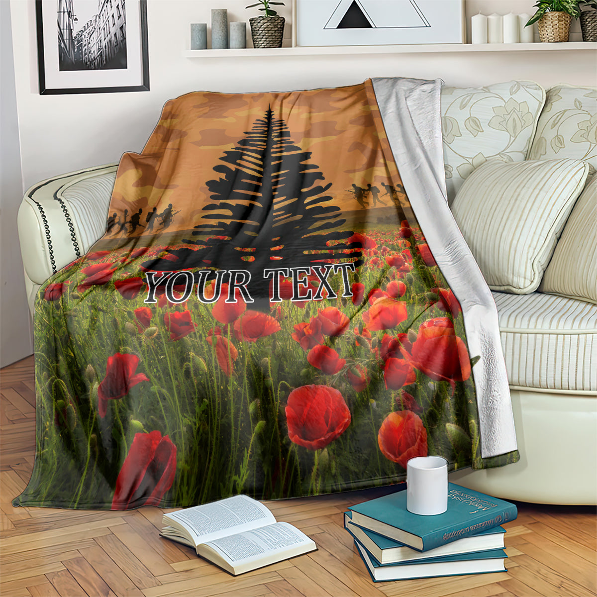 Norfolk Island ANZAC Day Personalised Blanket with Poppy Field LT9 Art - Polynesian Pride