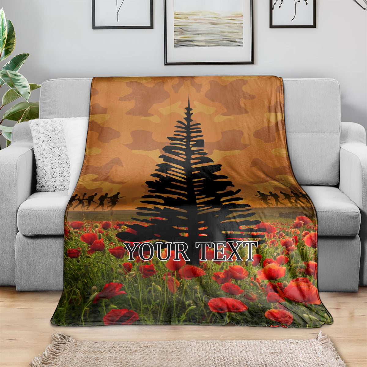 Norfolk Island ANZAC Day Personalised Blanket with Poppy Field LT9 - Polynesian Pride