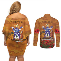Norfolk Island ANZAC Day Personalised Couples Matching Off Shoulder Short Dress and Long Sleeve Button Shirt with Poppy Field LT9 - Polynesian Pride