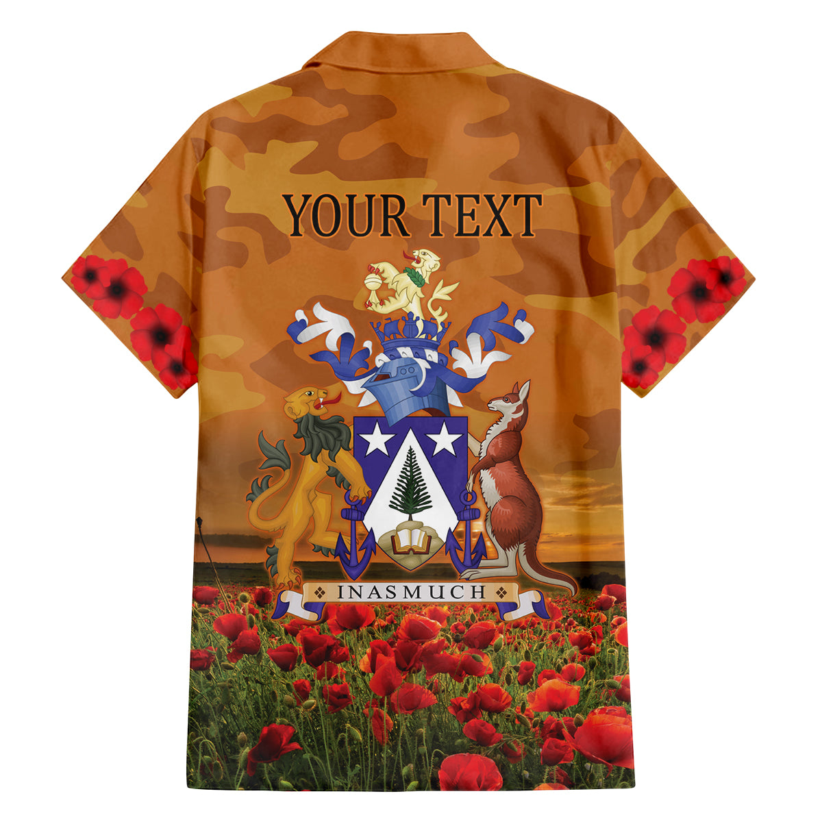 Norfolk Island ANZAC Day Personalised Family Matching Off Shoulder Long Sleeve Dress and Hawaiian Shirt with Poppy Field LT9 - Polynesian Pride