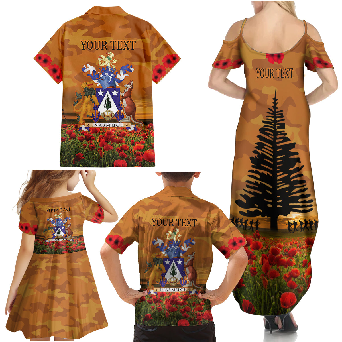 Norfolk Island ANZAC Day Personalised Family Matching Summer Maxi Dress and Hawaiian Shirt with Poppy Field LT9 - Polynesian Pride
