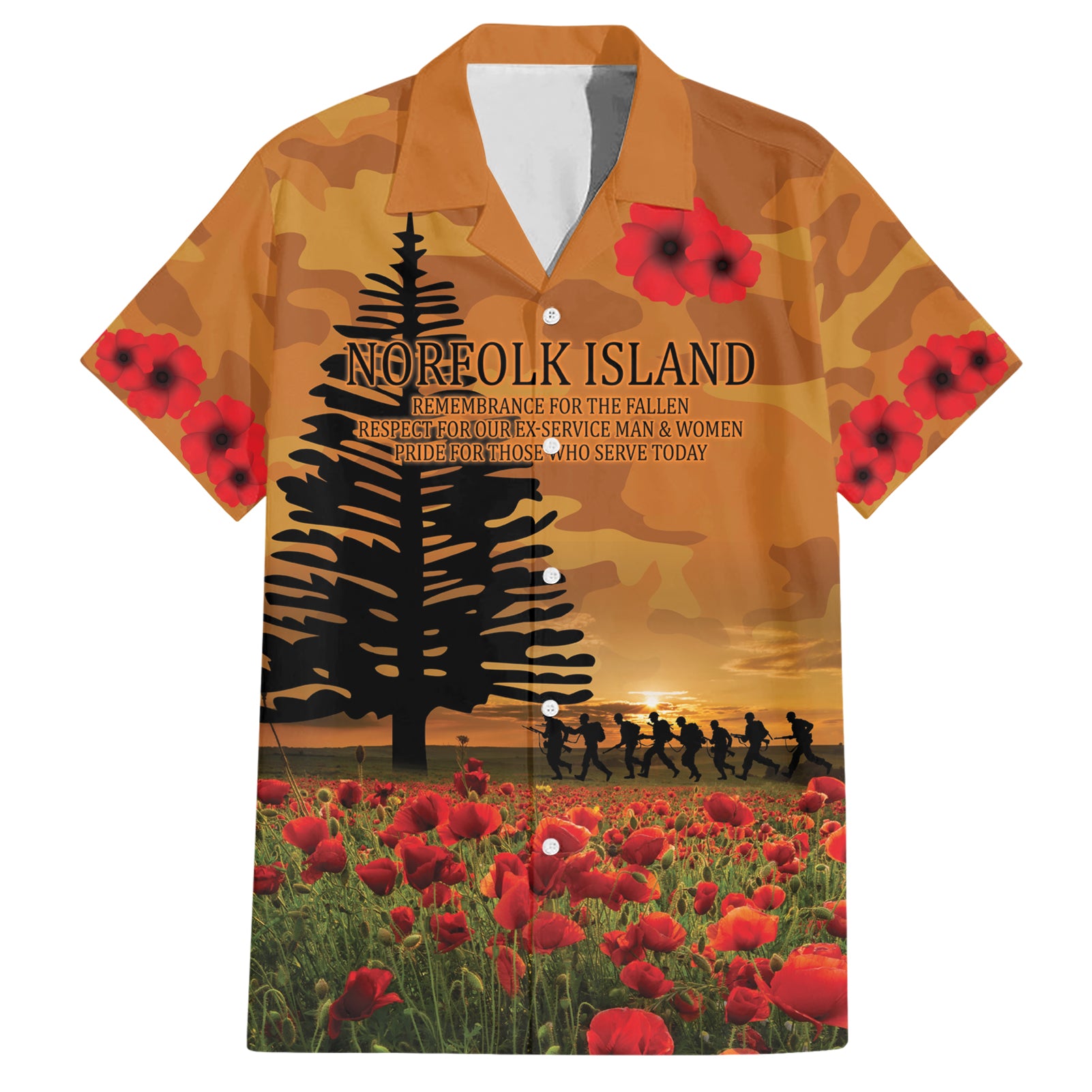 Norfolk Island ANZAC Day Personalised Hawaiian Shirt with Poppy Field LT9 Art - Polynesian Pride