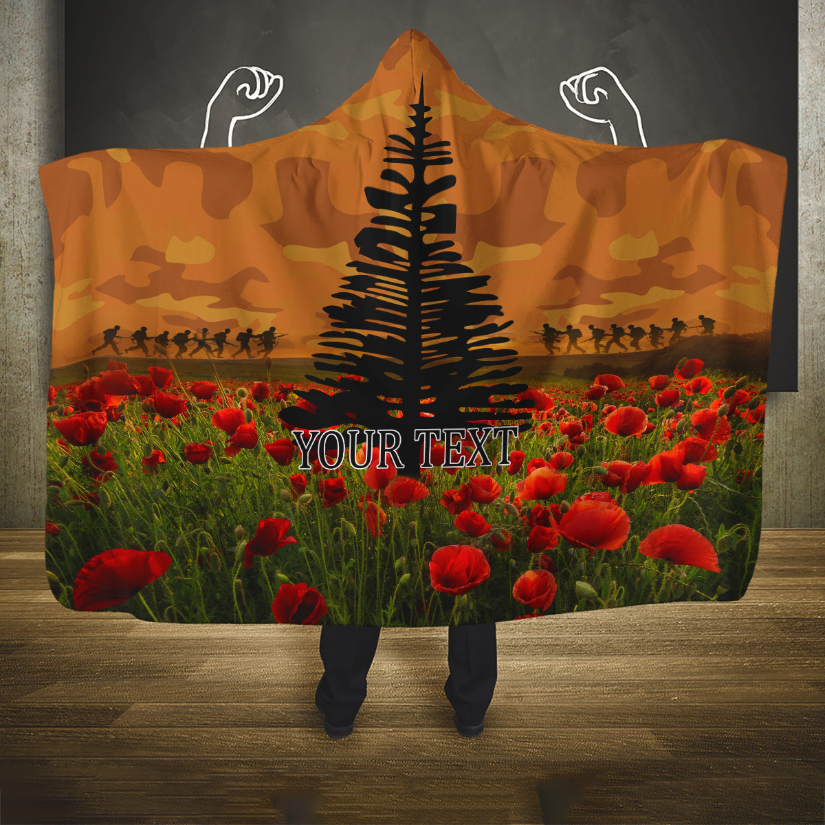 Norfolk Island ANZAC Day Personalised Hooded Blanket with Poppy Field LT9 One Size Art - Polynesian Pride