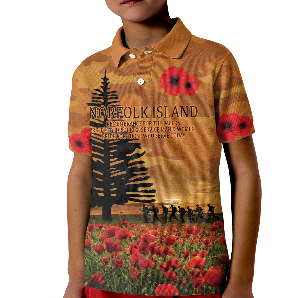 Norfolk Island ANZAC Day Personalised Kid Polo Shirt with Poppy Field LT9 Kid Art - Polynesian Pride