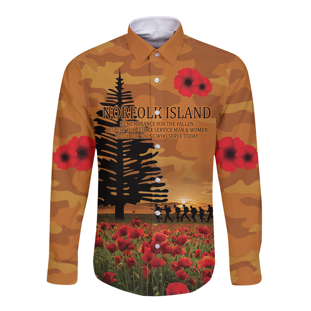 Norfolk Island ANZAC Day Personalised Long Sleeve Button Shirt with Poppy Field LT9 Unisex Art - Polynesian Pride