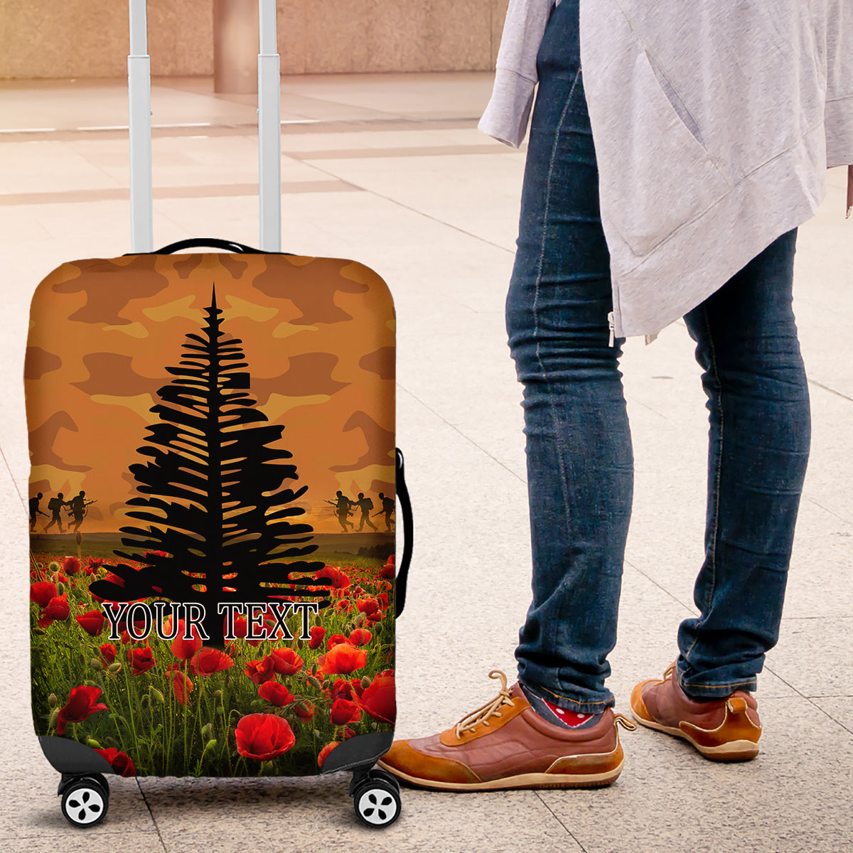 Norfolk Island ANZAC Day Personalised Luggage Cover with Poppy Field LT9 Art - Polynesian Pride