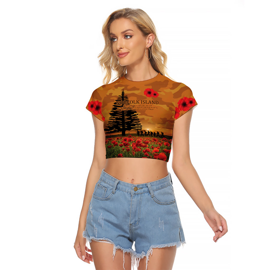 Norfolk Island ANZAC Day Personalised Raglan Cropped T Shirt with Poppy Field LT9 Female Art - Polynesian Pride