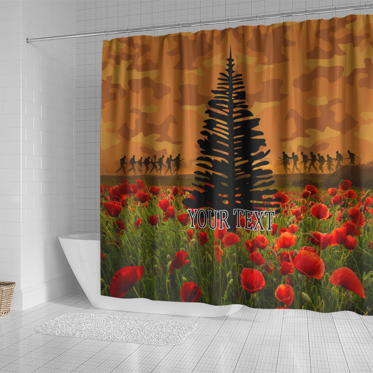 Norfolk Island ANZAC Day Personalised Shower Curtain with Poppy Field LT9 - Polynesian Pride