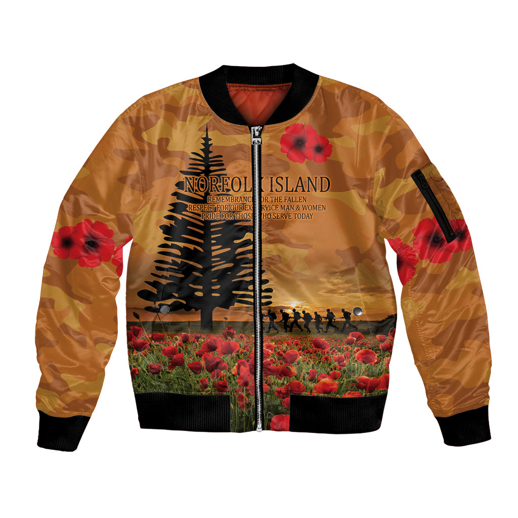 Norfolk Island ANZAC Day Personalised Sleeve Zip Bomber Jacket with Poppy Field LT9 Unisex Art - Polynesian Pride