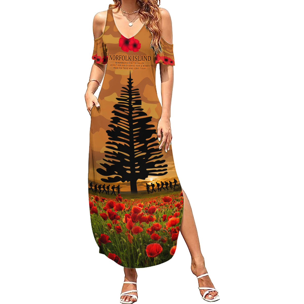 Norfolk Island ANZAC Day Personalised Summer Maxi Dress with Poppy Field LT9 Women Art - Polynesian Pride