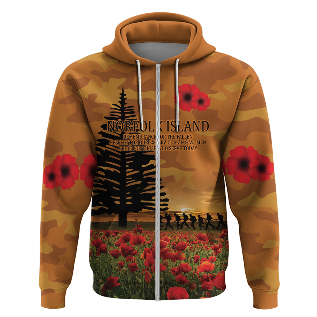 Norfolk Island ANZAC Day Personalised Zip Hoodie with Poppy Field LT9 Zip Hoodie Art - Polynesian Pride