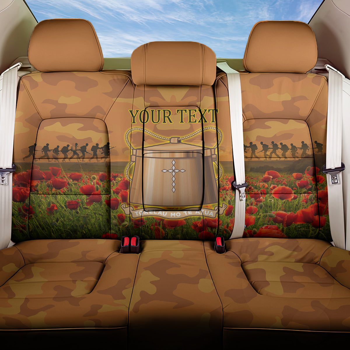 Tokelau ANZAC Day Personalised Back Car Seat Cover with Poppy Field LT9