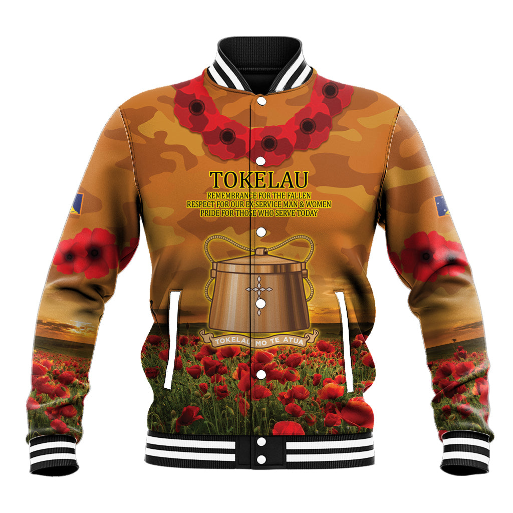 Tokelau ANZAC Day Personalised Baseball Jacket with Poppy Field LT9 Unisex Art - Polynesian Pride