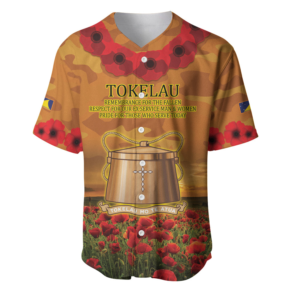 Tokelau ANZAC Day Personalised Baseball Jersey with Poppy Field LT9 Art - Polynesian Pride