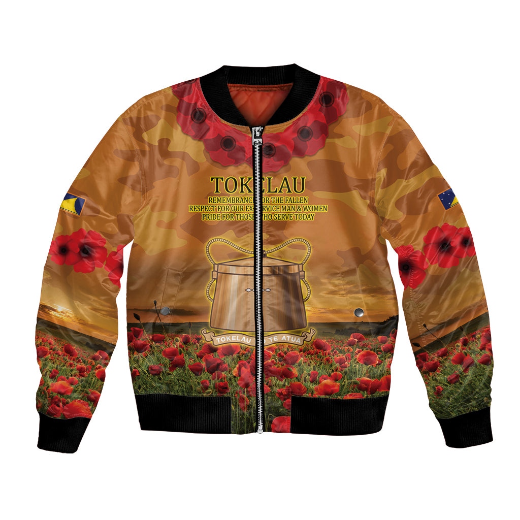 Tokelau ANZAC Day Personalised Bomber Jacket with Poppy Field LT9 Unisex Art - Polynesian Pride