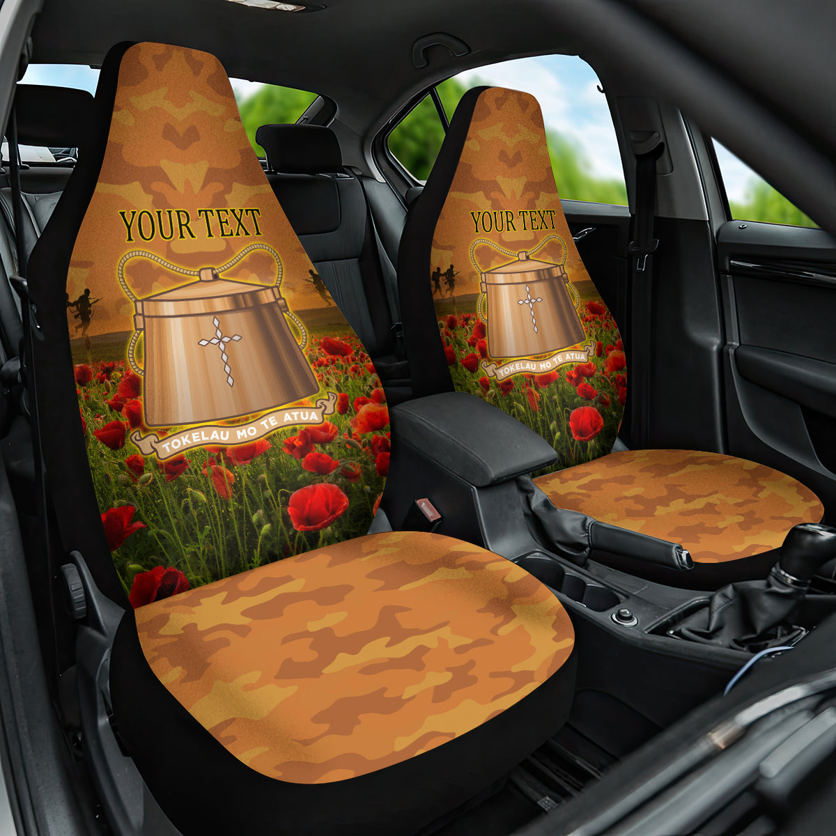 Tokelau ANZAC Day Personalised Car Seat Cover with Poppy Field LT9 One Size Art - Polynesian Pride