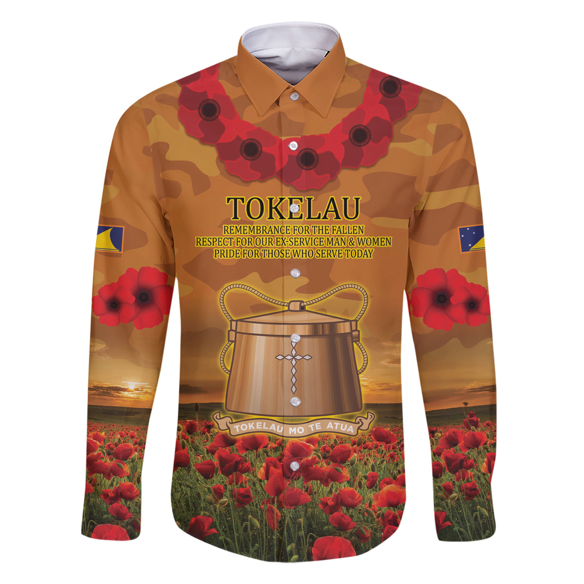 Tokelau ANZAC Day Personalised Family Matching Short Sleeve Bodycon Dress and Hawaiian Shirt with Poppy Field LT9 Dad's Shirt - Long Sleeve Art - Polynesian Pride