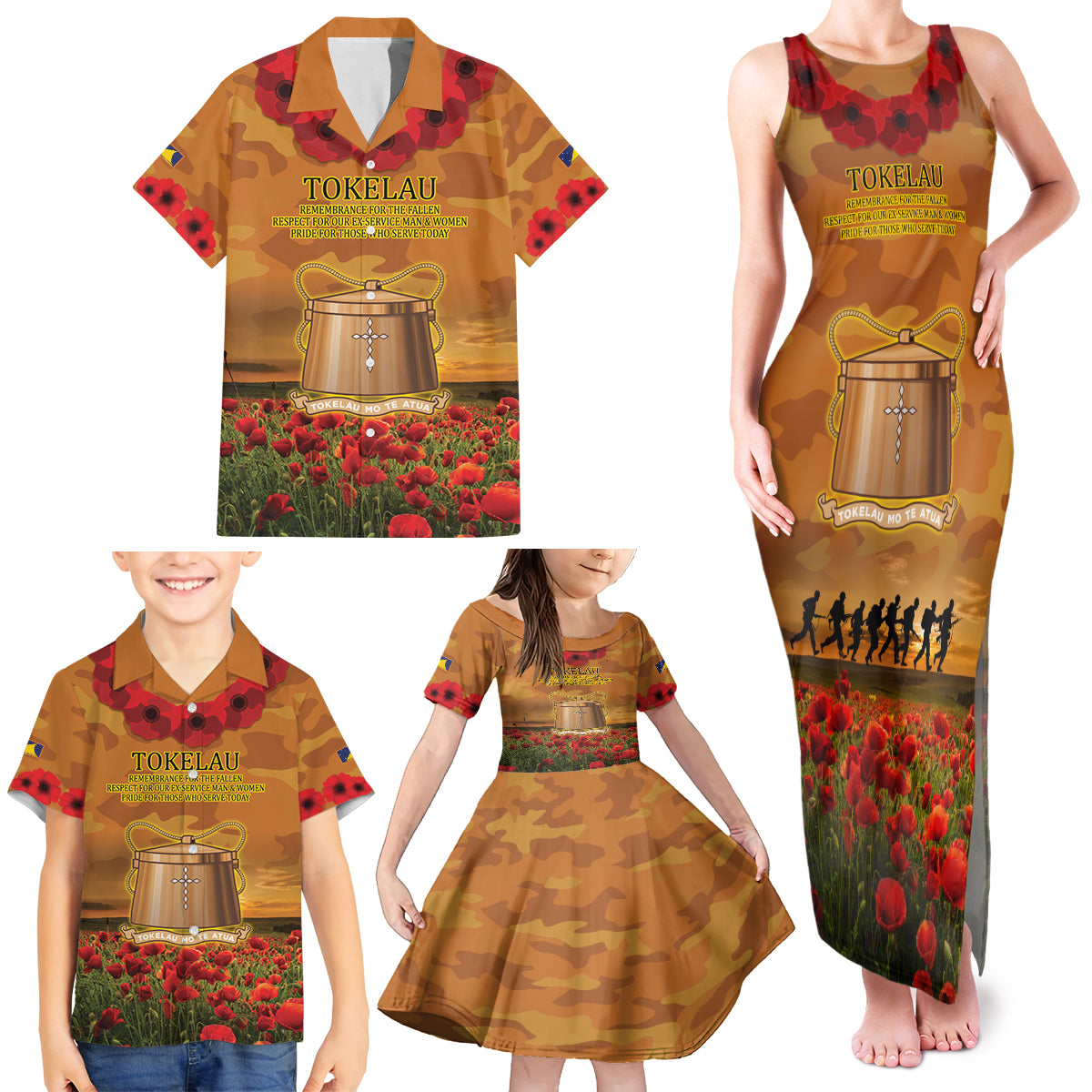 Tokelau ANZAC Day Personalised Family Matching Tank Maxi Dress and Hawaiian Shirt with Poppy Field LT9 - Polynesian Pride
