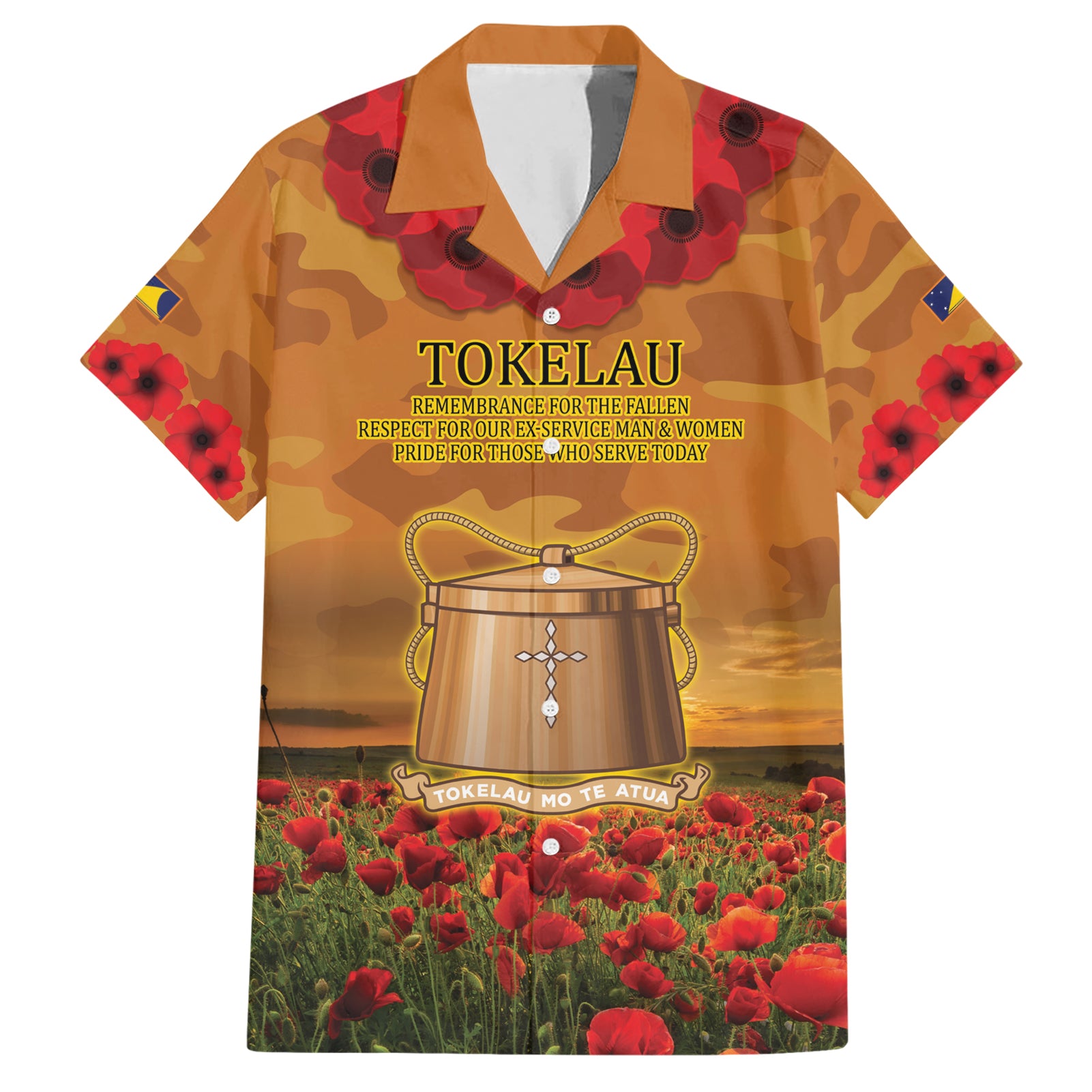 Tokelau ANZAC Day Personalised Hawaiian Shirt with Poppy Field LT9 Art - Polynesian Pride