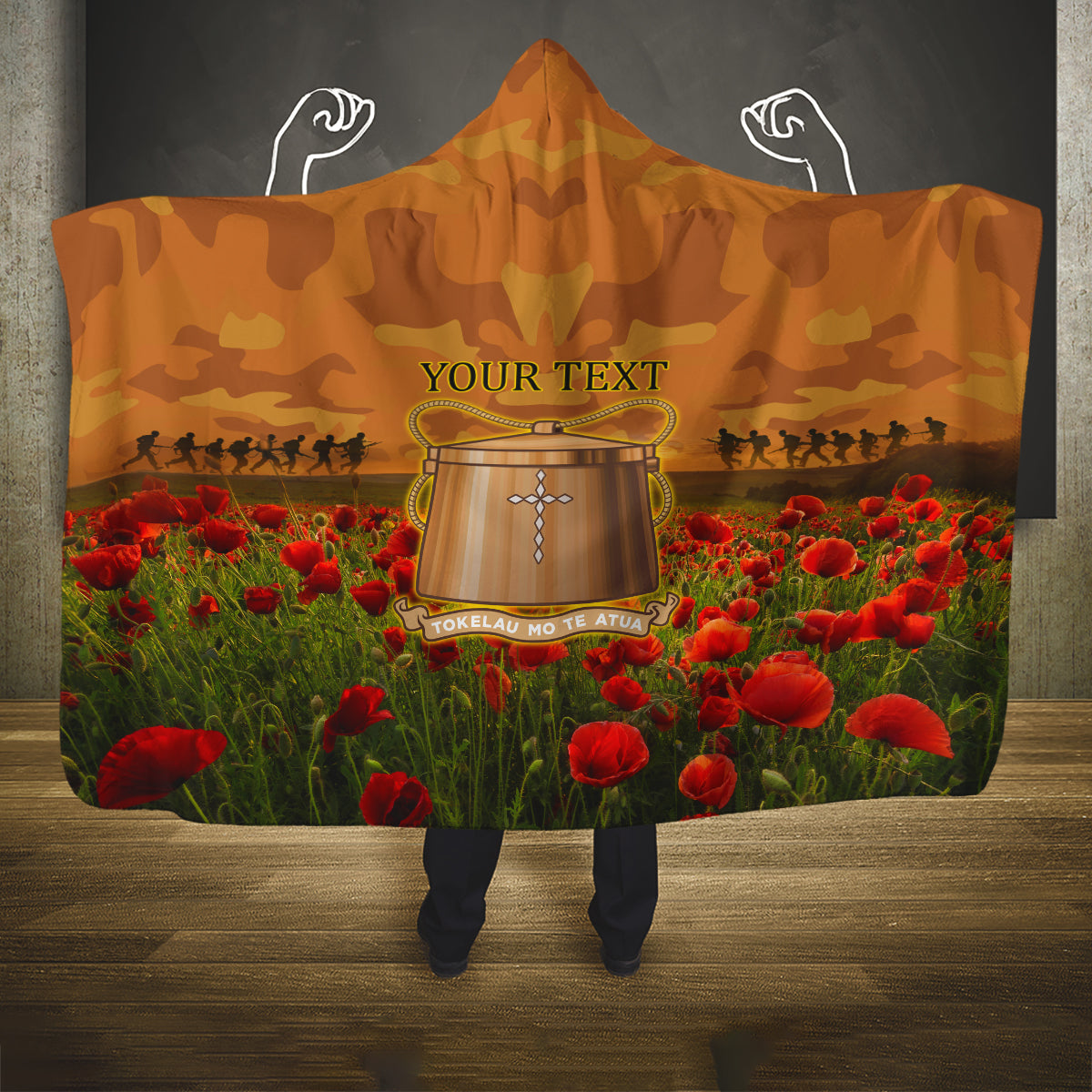 Tokelau ANZAC Day Personalised Hooded Blanket with Poppy Field LT9 One Size Art - Polynesian Pride