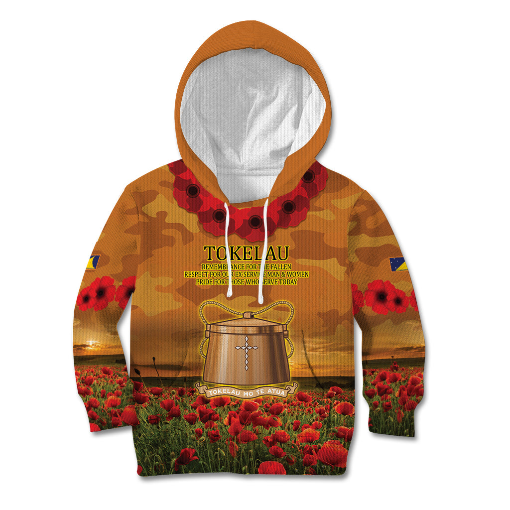 Tokelau ANZAC Day Personalised Kid Hoodie with Poppy Field LT9 Hoodie Art - Polynesian Pride