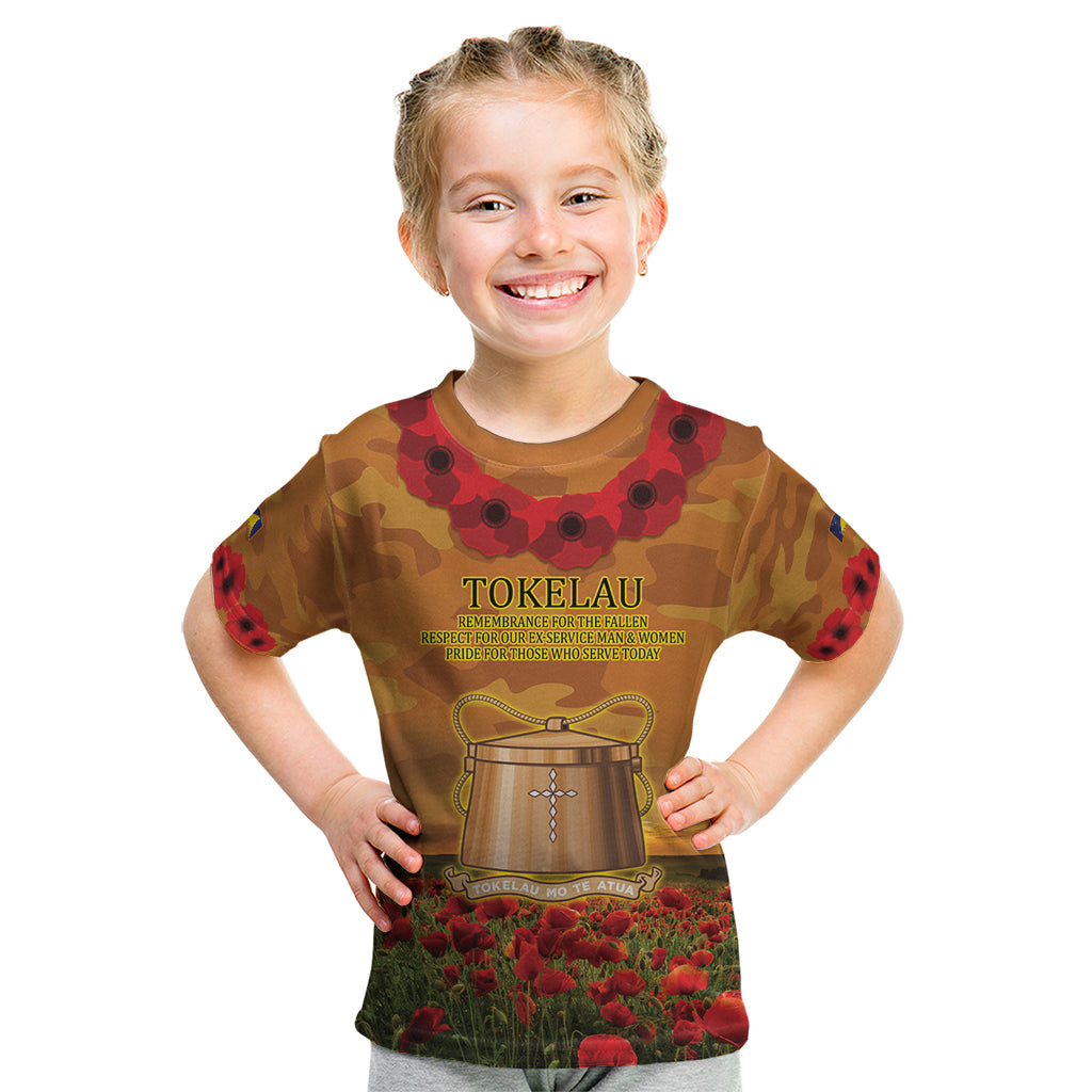 Tokelau ANZAC Day Personalised Kid T Shirt with Poppy Field LT9 Art - Polynesian Pride