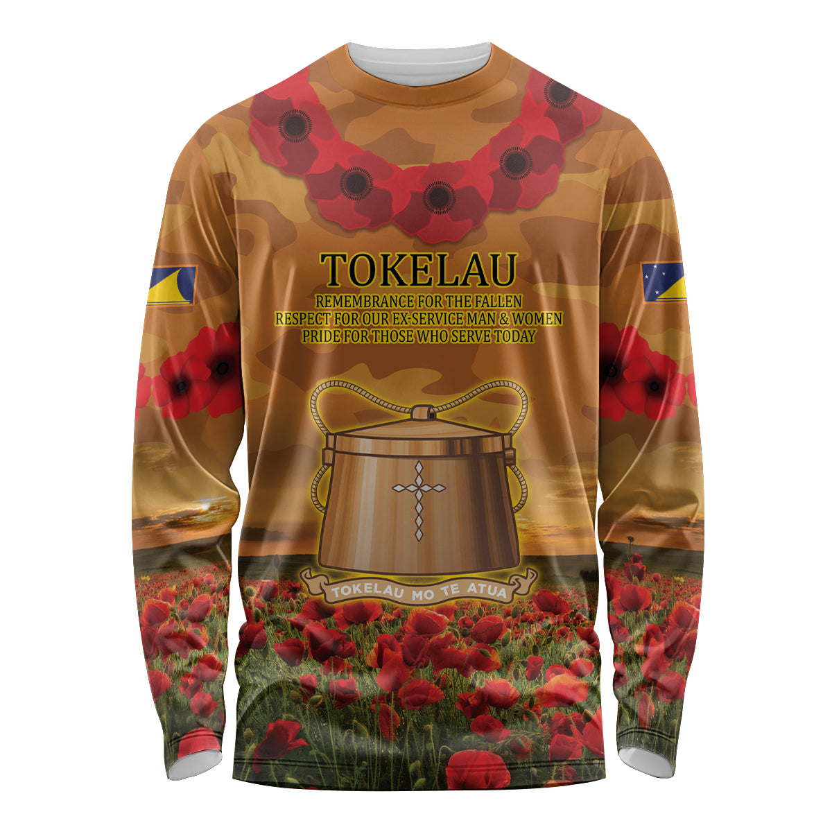 Tokelau ANZAC Day Personalised Long Sleeve Shirt with Poppy Field LT9 Unisex Art - Polynesian Pride