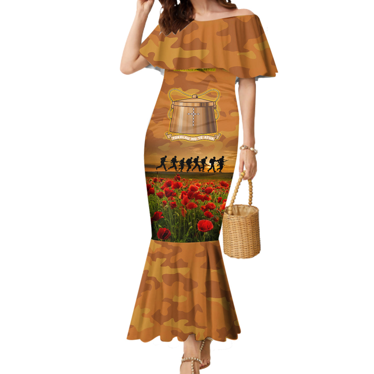 Tokelau ANZAC Day Personalised Mermaid Dress with Poppy Field LT9 Women Art - Polynesian Pride