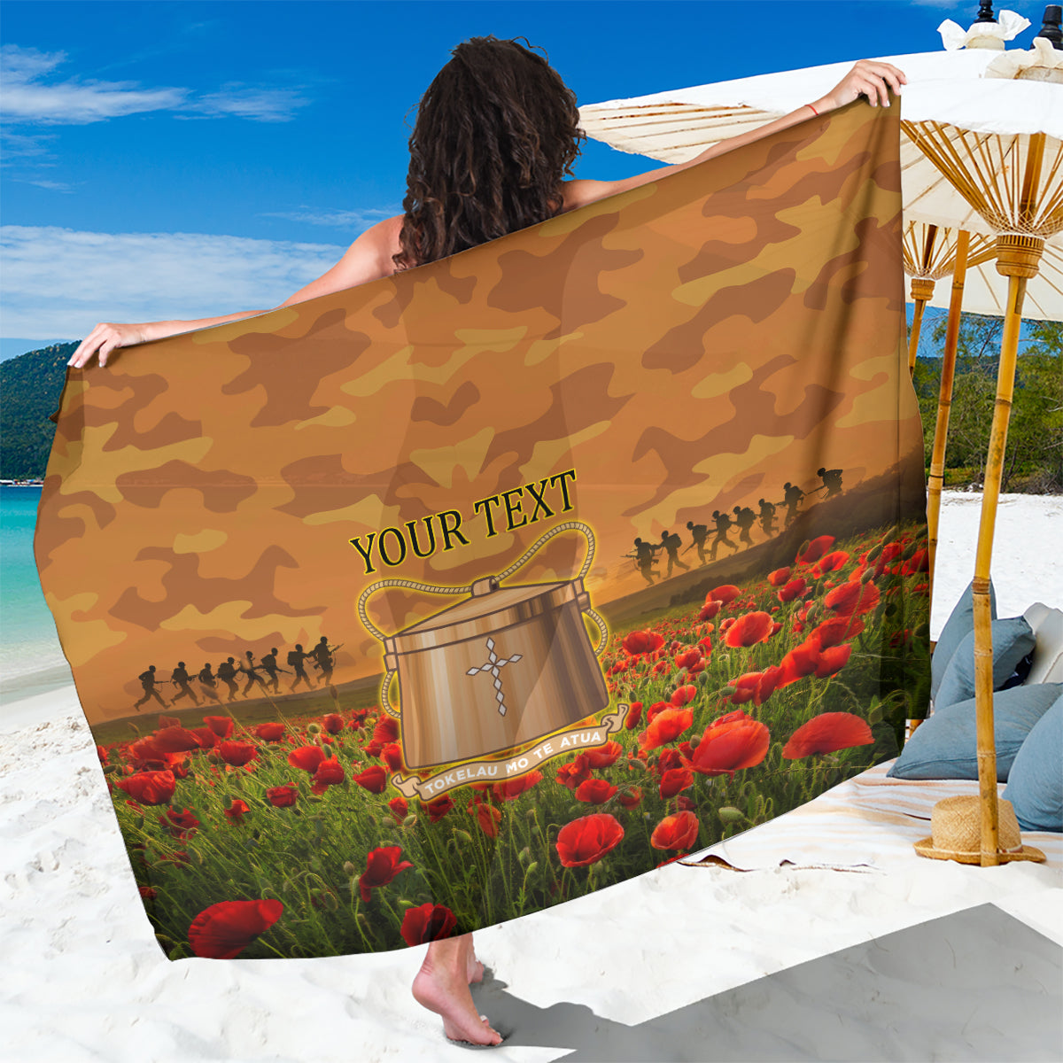Tokelau ANZAC Day Personalised Sarong with Poppy Field LT9 One Size 44 x 66 inches Art - Polynesian Pride