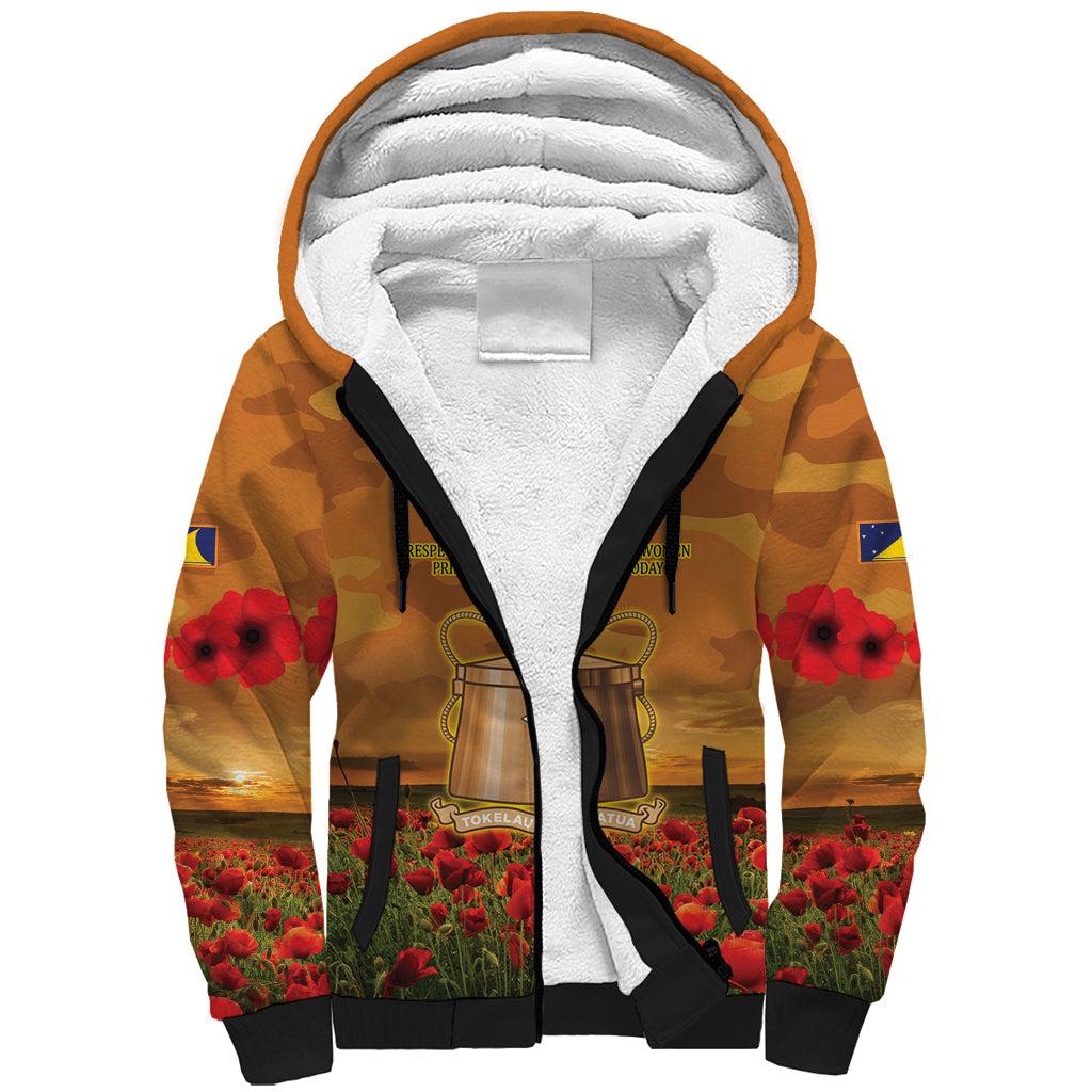 Tokelau ANZAC Day Personalised Sherpa Hoodie with Poppy Field LT9 Unisex Art - Polynesian Pride