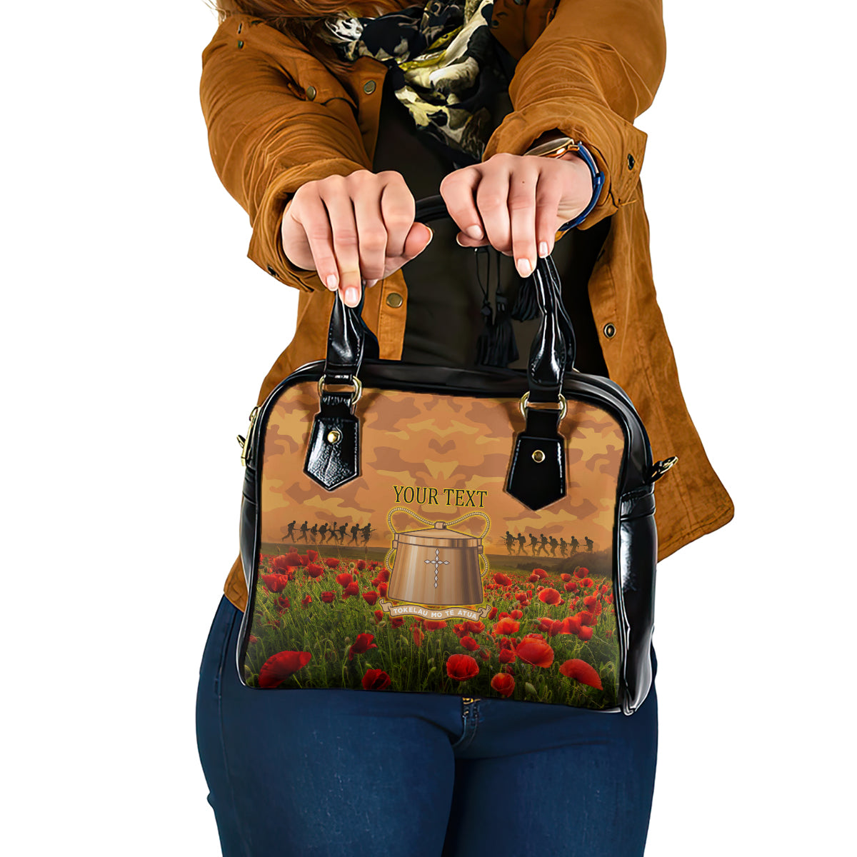 Tokelau ANZAC Day Personalised Shoulder Handbag with Poppy Field LT9 One Size Art - Polynesian Pride