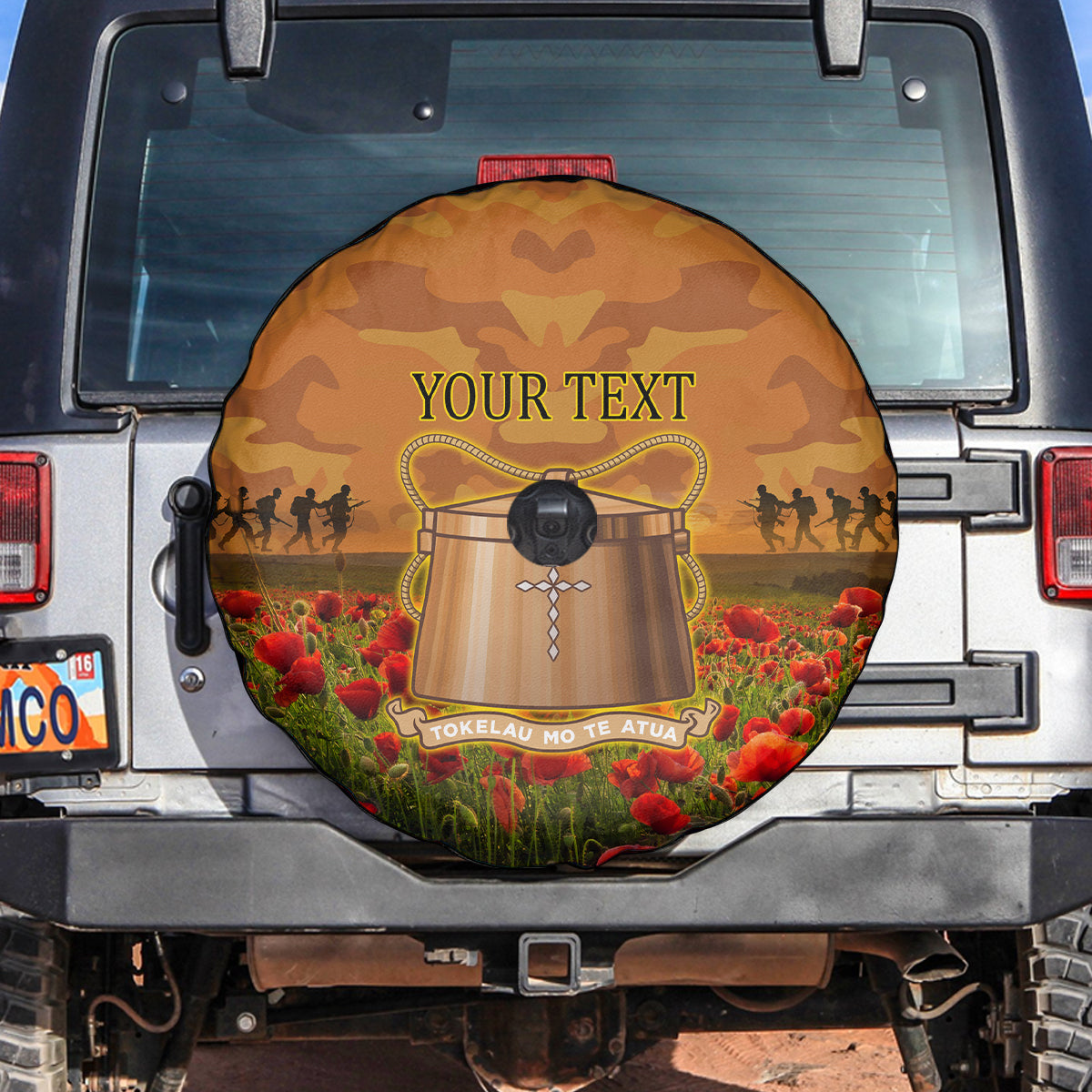 Tokelau ANZAC Day Personalised Spare Tire Cover with Poppy Field LT9 Art - Polynesian Pride