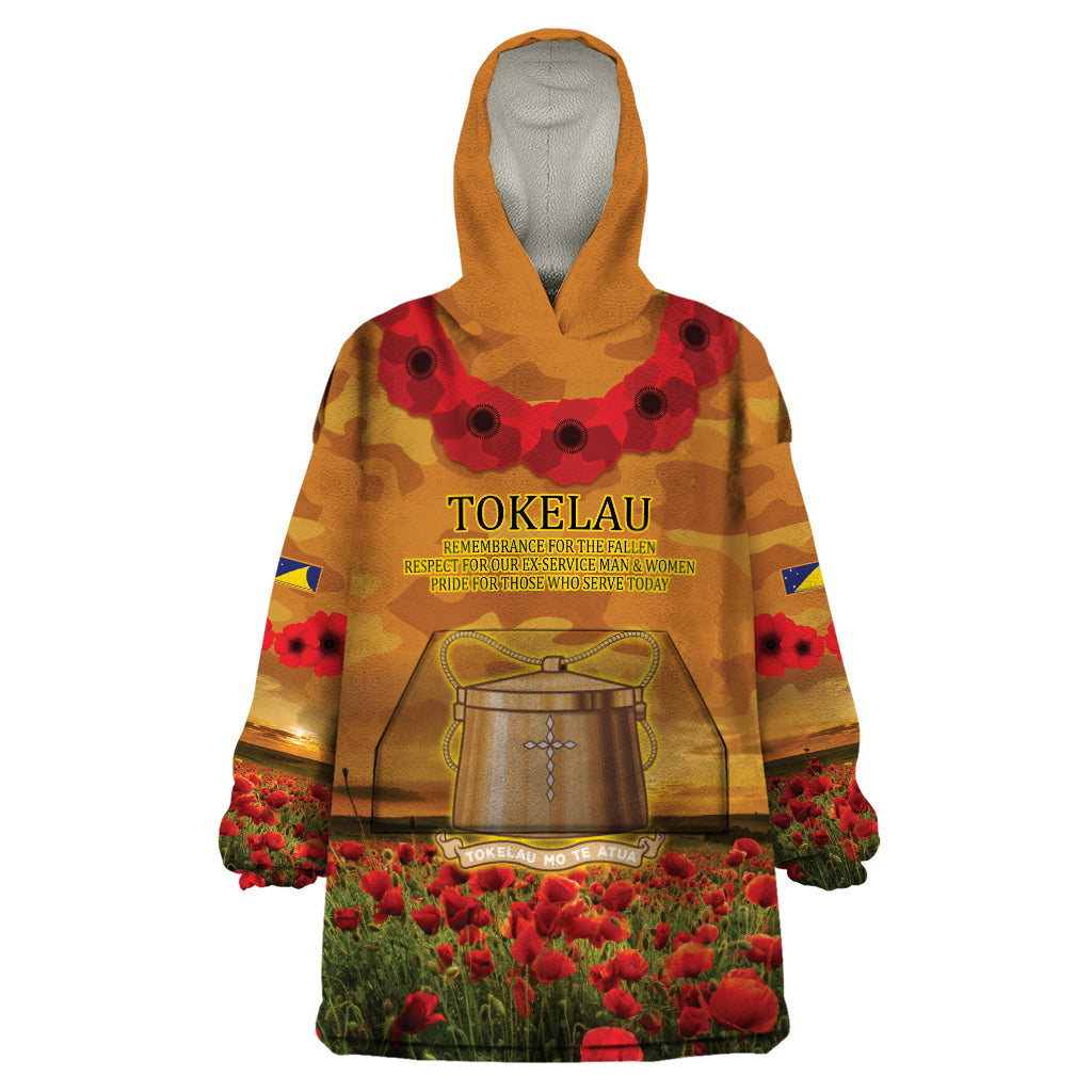 Tokelau ANZAC Day Personalised Wearable Blanket Hoodie with Poppy Field LT9 One Size Art - Polynesian Pride
