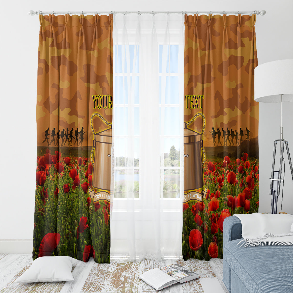 Tokelau ANZAC Day Personalised Window Curtain with Poppy Field LT9 - Polynesian Pride