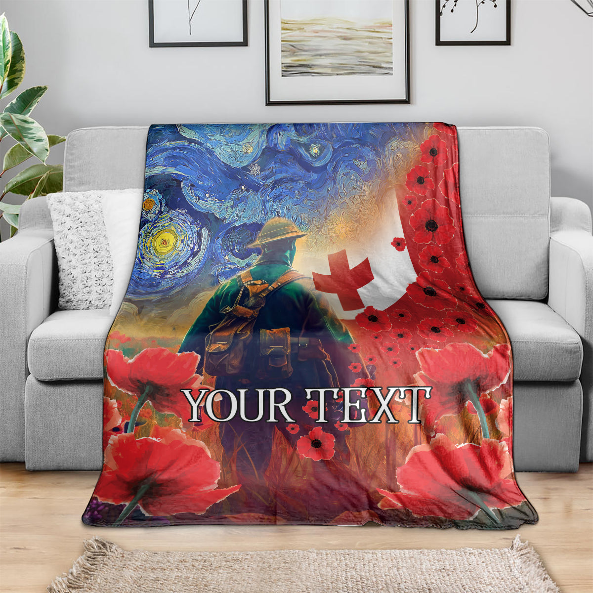 Tonga ANZAC Day Personalised Blanket Soldier Te Tau Manatui Kinautolu with Poppy Field LT9 - Polynesian Pride