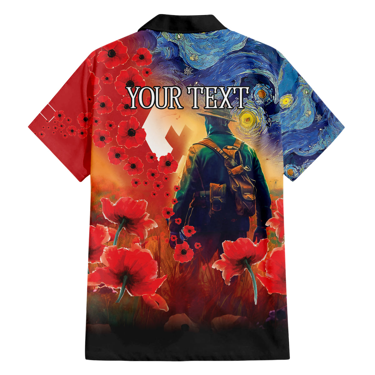 Tonga ANZAC Day Personalised Family Matching Short Sleeve Bodycon Dress and Hawaiian Shirt Soldier Te Tau Manatui Kinautolu with Poppy Field LT9 - Polynesian Pride